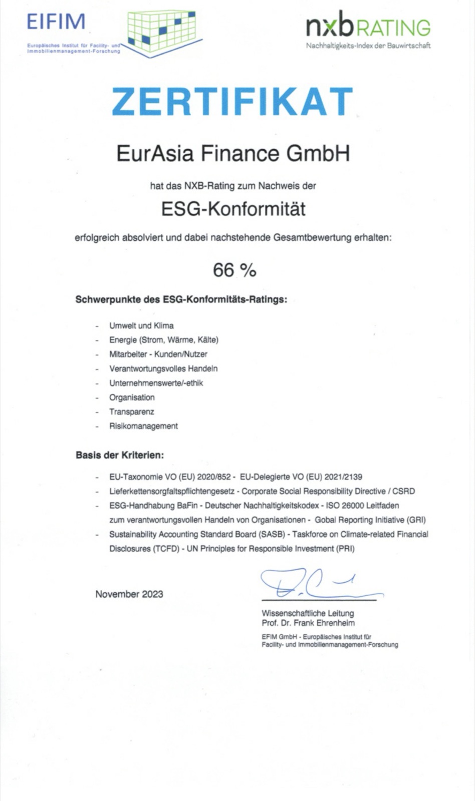 ESG-Zertifikat 2023